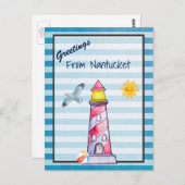 Carte Postale Salutations Du Phare De Nantuckets (Devant / Derrière)
