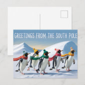 Carte Postale "Salutations du pôle Sud" Conception de manchot (Devant / Derrière)