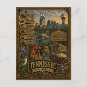 Carte Postale Salutations du Tennessee   Art Rétro Vintage