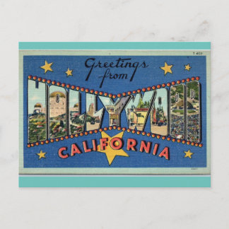 Carte Postale Salutations du voyage vintage Hollywood California