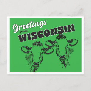 Carte Postale Salutations du Wisconsin avec dessin de vaches Vin