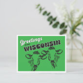 Carte Postale Salutations du Wisconsin avec dessin de vaches Vin (Debout devant)