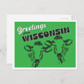 Carte Postale Salutations du Wisconsin avec dessin de vaches Vin (Devant / Derrière)