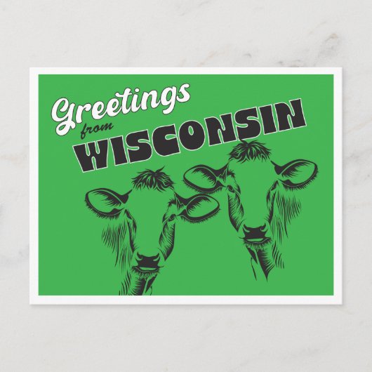 Carte Postale Salutations du Wisconsin avec dessin de vaches Vin (Devant)