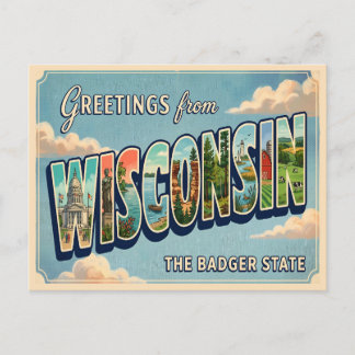 Carte Postale Salutations du Wisconsin Vintage Travel