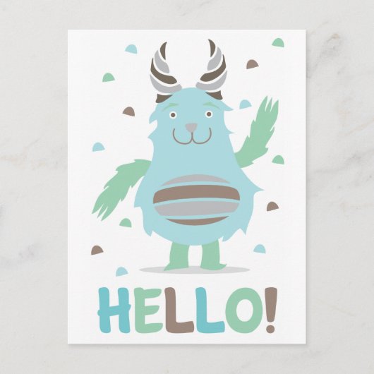Carte Postale Salutations d'un monstre bleu amical (Devant)