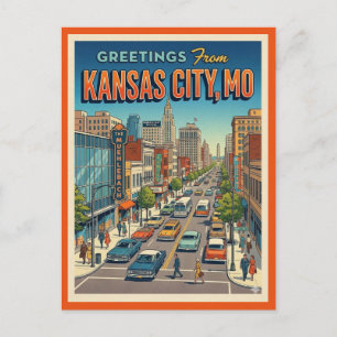 Carte Postale Salutations Kansas City MO Rétro Main St