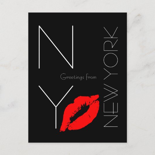 Carte Postale Salutations New York Red Lipstick Kiss Black (Devant)