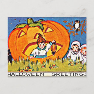 Carte Postale Salutations pour Halloween Citrouille vintage