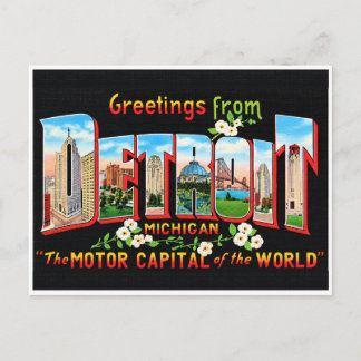 Carte Postale Salutations Rétro de Détroit Michigan Motor City