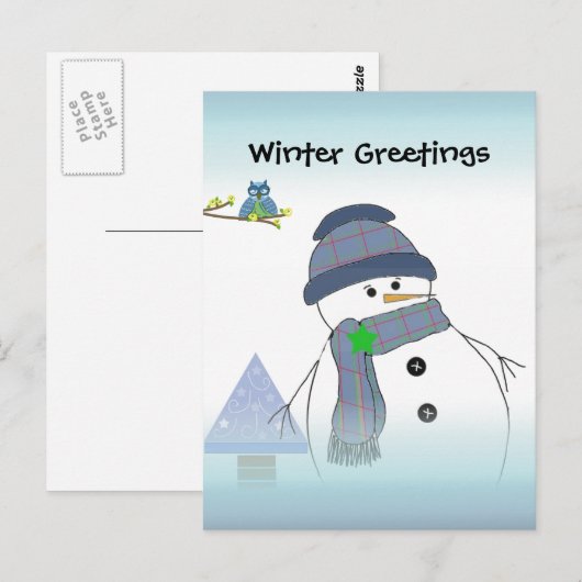 Carte Postale Salutations Snowman (Devant / Derrière)