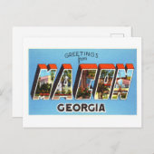 Carte Postale Salutations Vintage de Macon, Géorgie (Devant / Derrière)