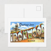 Carte Postale Salutations Vintage d'Ironwood, Michigan, (Devant / Derrière)