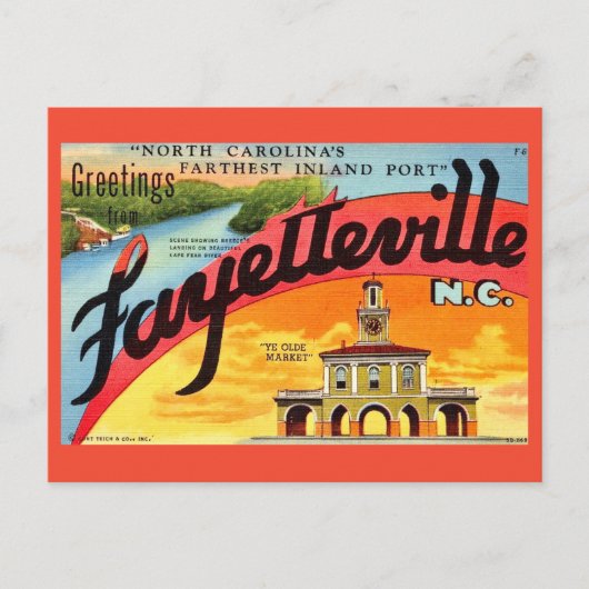 Carte Postale Salutations Vintage Fayetteville NC  (Devant)