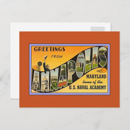 Carte Postale Salutations vintages d'Annapolis MD (Devant / Derrière)