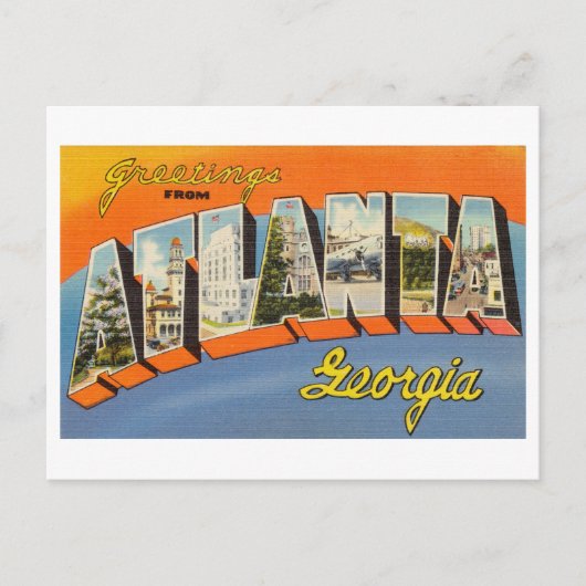 Carte Postale Salutations vintages d'Atlanta, Géorgie (Devant)