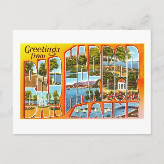 Carte Postale Salutations vintages de Bar Harbour, Maine, (Devant)