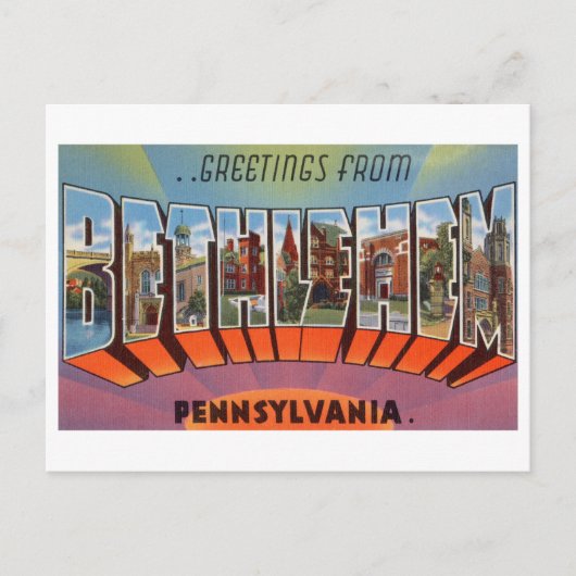 Carte Postale Salutations vintages de Bethléem, Pennsylvanie (Devant)