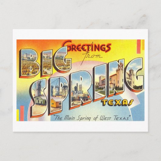 Carte Postale Salutations vintages de Big Spring, Texas (Devant)