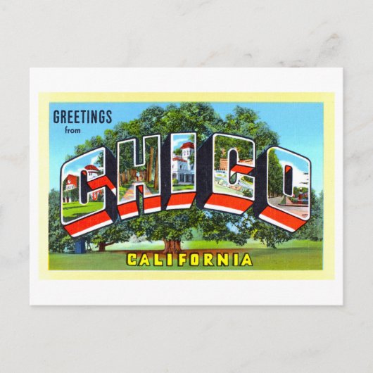 Carte Postale Salutations vintages de Chico, Californie, (Devant)
