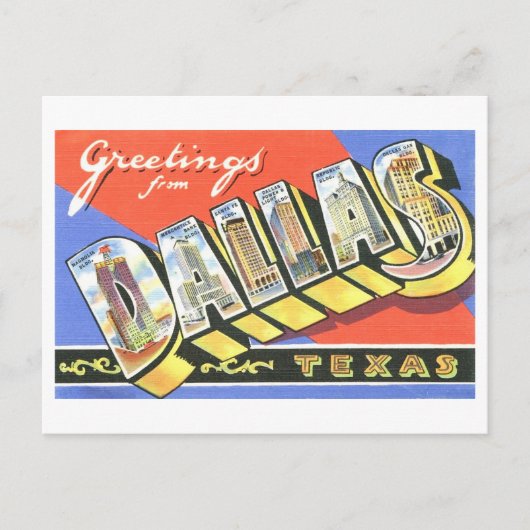 Carte Postale Salutations vintages de Dallas, Texas (Devant)