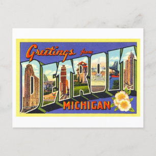 Carte Postale Salutations vintages de Detroit, Michigan