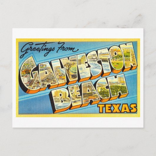 Carte Postale Salutations vintages de Galveston Beach, Texas (Devant)
