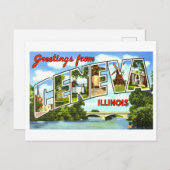 Carte Postale Salutations vintages de Genève, Illinois, (Devant / Derrière)