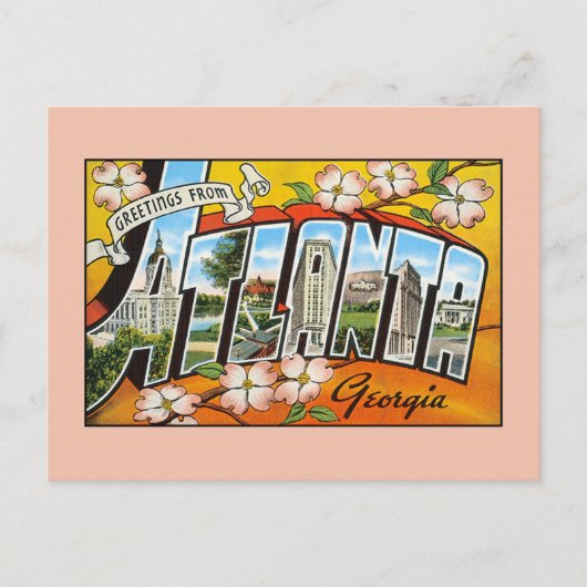 Carte Postale Salutations vintages de Georgia Atlanta (Devant)