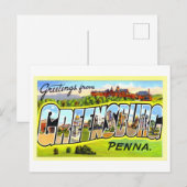 Carte Postale Salutations vintages de Greensburg, Pennsylvanie, (Devant / Derrière)