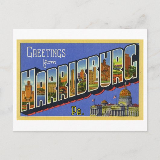 Carte Postale Salutations vintages de Harrisburg, Pennsylvanie (Devant)