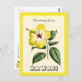 Carte Postale Salutations vintages de Hawaii Hibiscus Jaune (Devant / Derrière)
