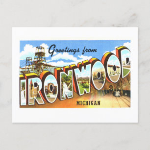 Carte Postale Salutations vintages de Ironwood, Michigan,