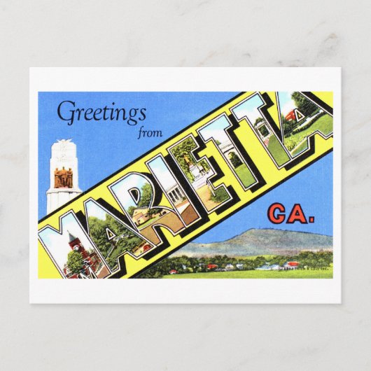 Carte Postale Salutations vintages de Marietta, Géorgie, (Devant)