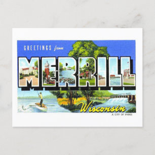 Carte Postale Salutations vintages de Merrill, Wisconsin,