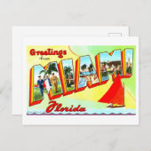 Carte Postale Salutations vintages de Miami, Floride, (Devant / Derrière)