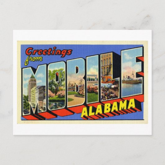 Carte Postale Salutations vintages de Mobile, Alabama (Devant)