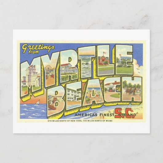 Carte Postale Salutations vintages de Myrtle Beach, SC, (Devant)