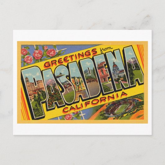 Carte Postale Salutations vintages de Pasadena, Californie (Devant)