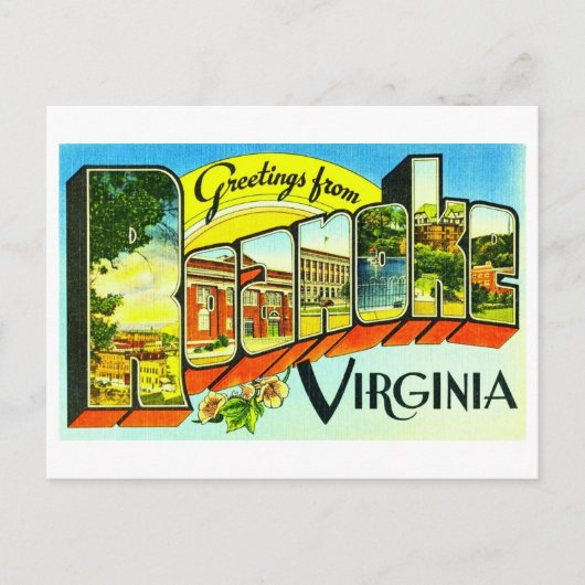 Carte Postale Salutations vintages de Roanoke, Virginie (Devant)