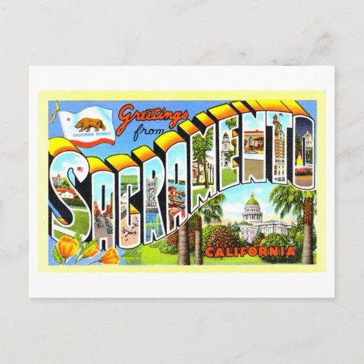 Carte Postale Salutations vintages de Sacramento, Californie, (Devant)