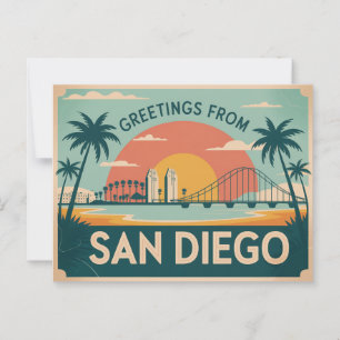 Carte Postale Salutations vintages de San Diego Classic Retro