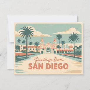 Carte Postale Salutations vintages de San Diego Classic Retro