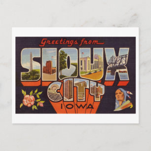 Carte Postale Salutations vintages de Sioux City, Iowa