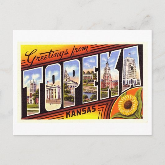 Carte Postale Salutations vintages de Topeka, Kansas (Devant)