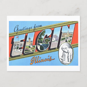 Carte Postale Salutations vintages d'Elgin, Illinois,