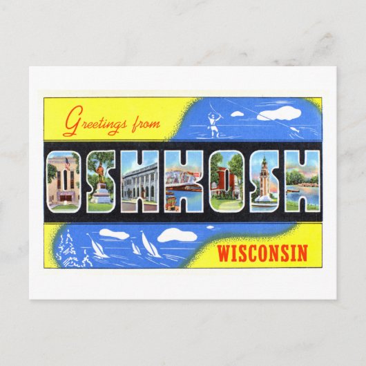 Carte Postale Salutations vintages d'Oshkosh, Wisconsin, (Devant)