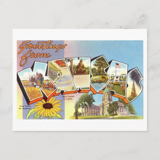 Carte Postale Salutations vintages du Kansas (Devant)