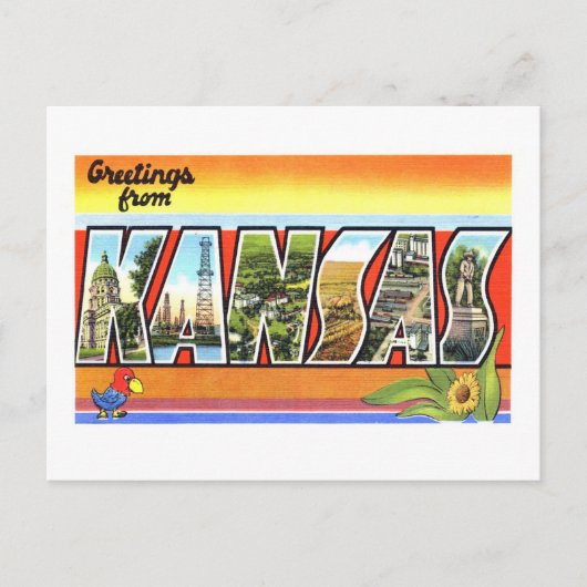 Carte Postale Salutations vintages du Kansas (Devant)
