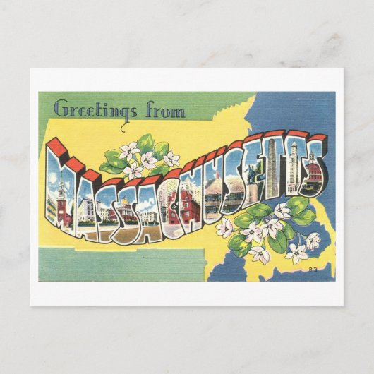 Carte Postale Salutations vintages du Massachusetts (Devant)